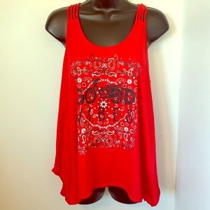 Good Vibes with red bandana print strappy tank top